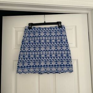 LOFT Blue and White Lace Mini Skirt